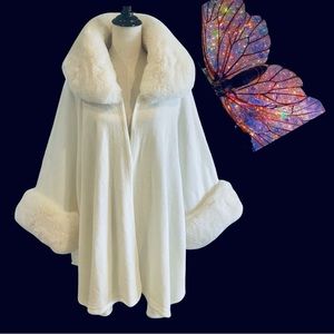 Faux Fur Fuzzy Collar Sleeves Shawl Cape One Size